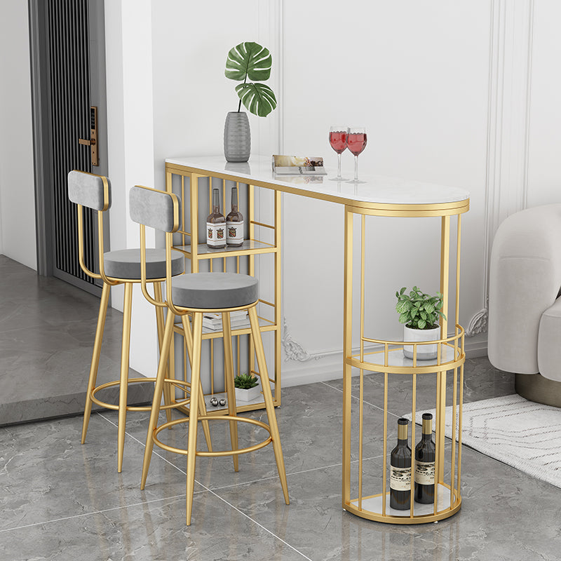 Glam Style Bar Table in Faux Marble and Metal Coffee Shop Bar Table