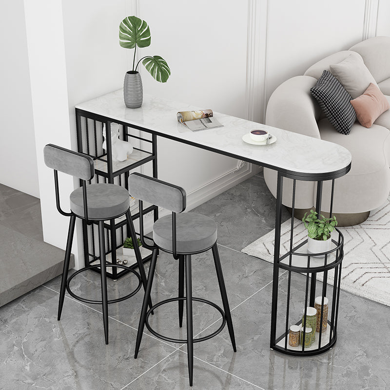 Glam Style Bar Table in Faux Marble and Metal Coffee Shop Bar Table