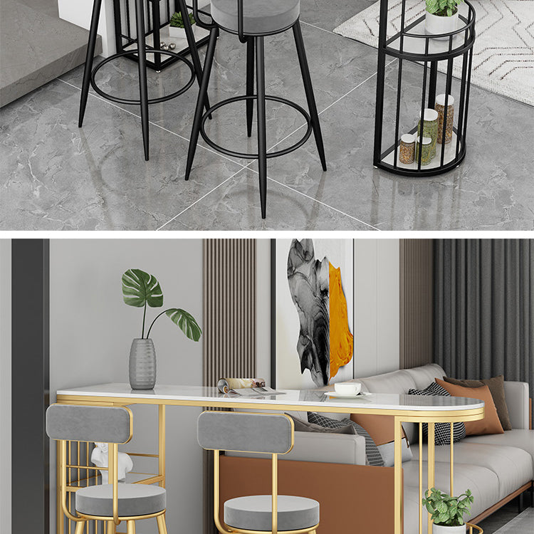 Glam Style Bar Table in Faux Marble and Metal Coffee Shop Bar Table