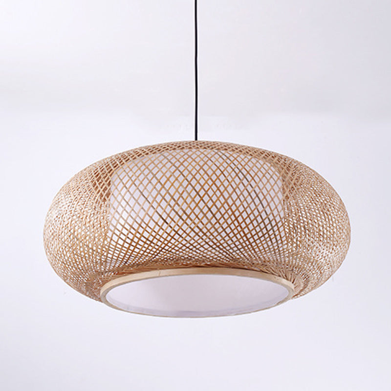 Drum beige neerhangend Chinese bamboe hangend plafondlicht met 1 licht