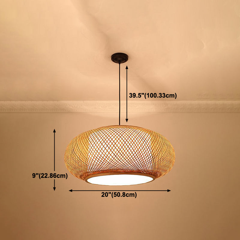 Tambour beige vers le bas pendentif bambou chinois suspendu plafond plafond avec 1 lumière