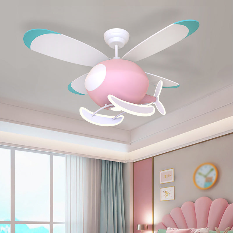 Metal Airplane Flush Mount Light Modern Colorful LED Fan Light for Kid's Room