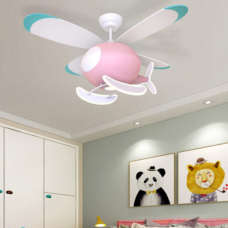 Metal Airplane Flush Mount Light Modern Colorful LED Fan Light for Kid's Room