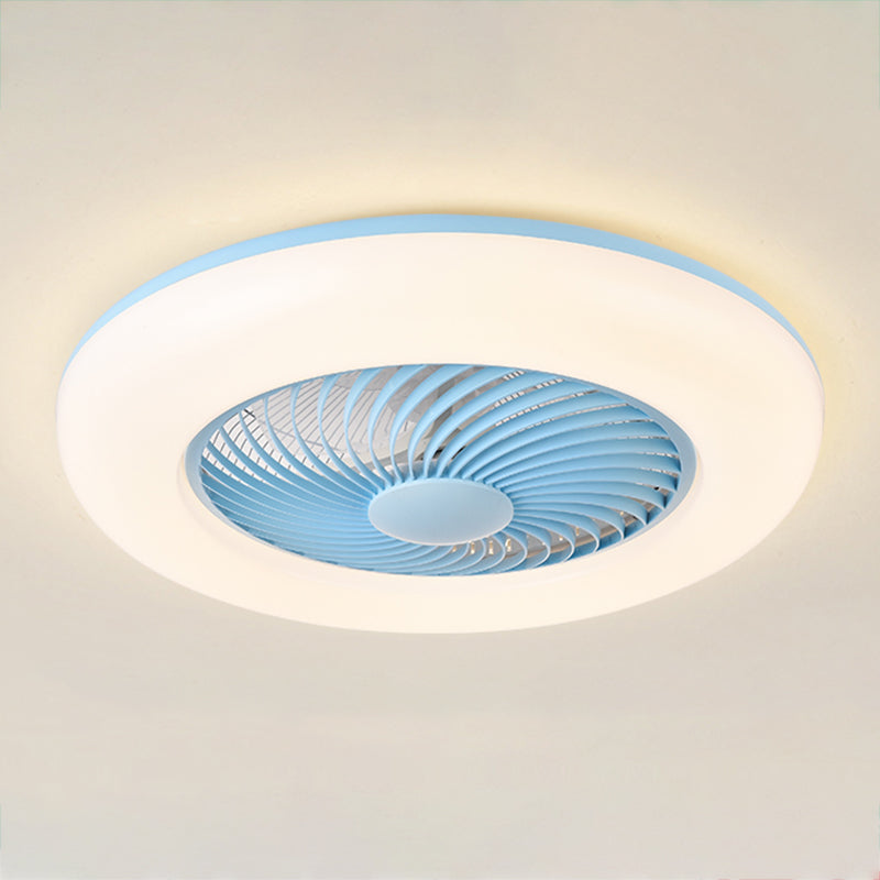 Round Ceiling Fan Light Modern Style Metal Single Light LED Flush Light