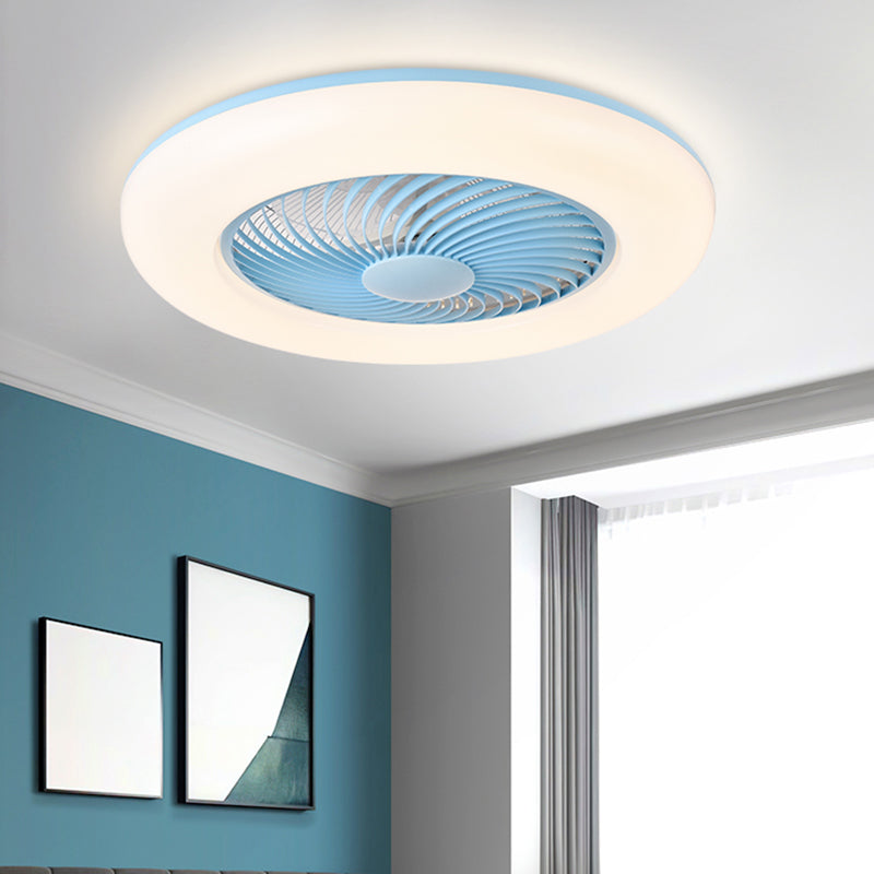 Round Ceiling Fan Light Modern Style Metal Single Light LED Flush Light