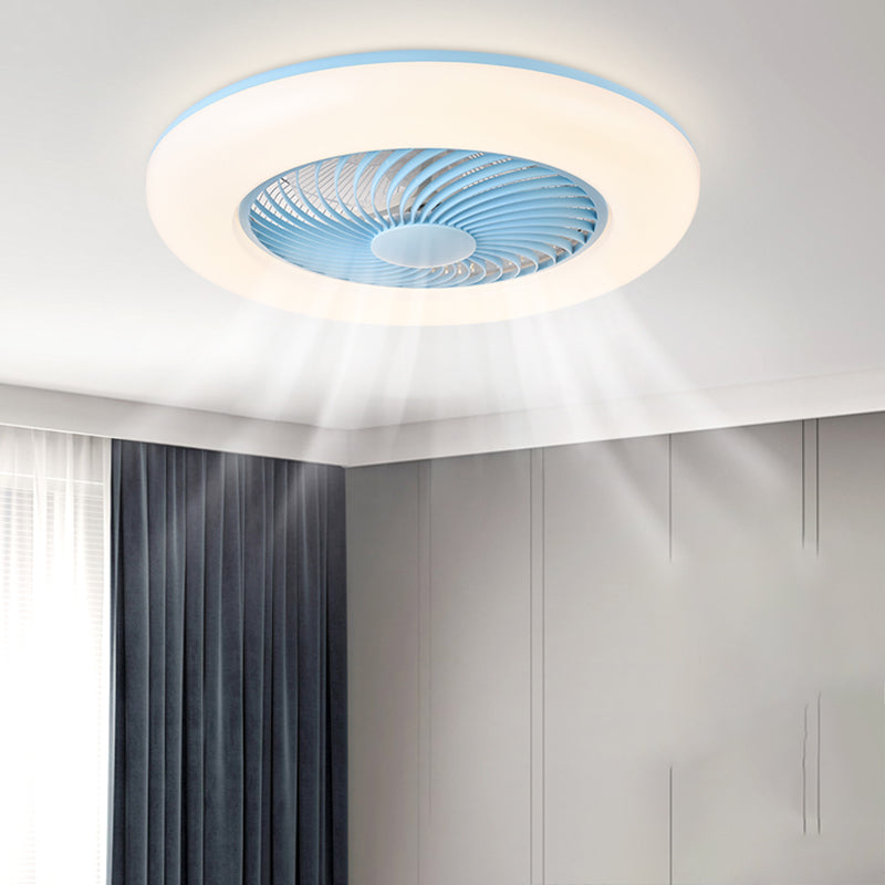 Round Ceiling Fan Light Modern Style Metal Single Light LED Flush Light