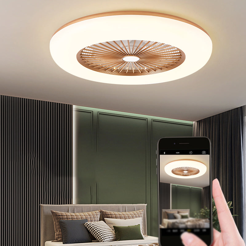 Round Ceiling Fan Light Modern Style Metal Single Light LED Flush Light