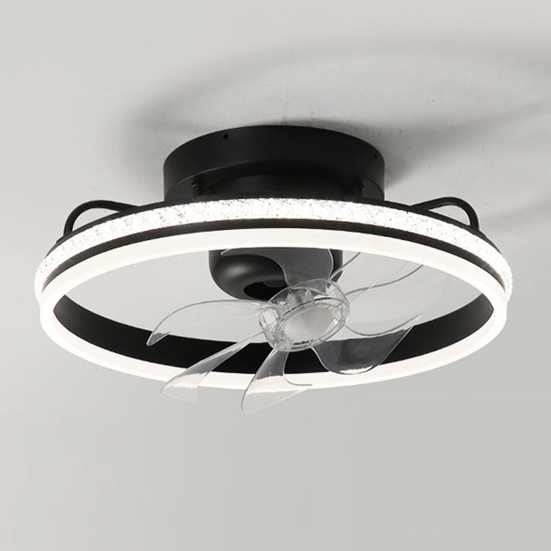 Metal Round Ceiling Fan Modern Style 1 Light Flush Mount Lamp