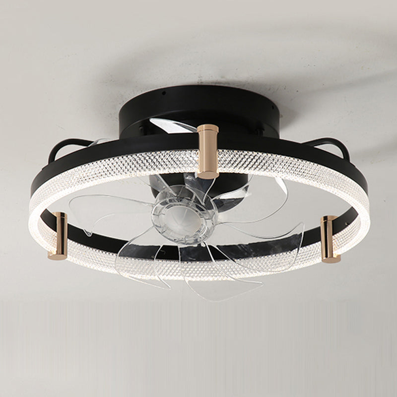 Metal Round Ceiling Fan Modern Style 1 Light Flush Mount Lamp