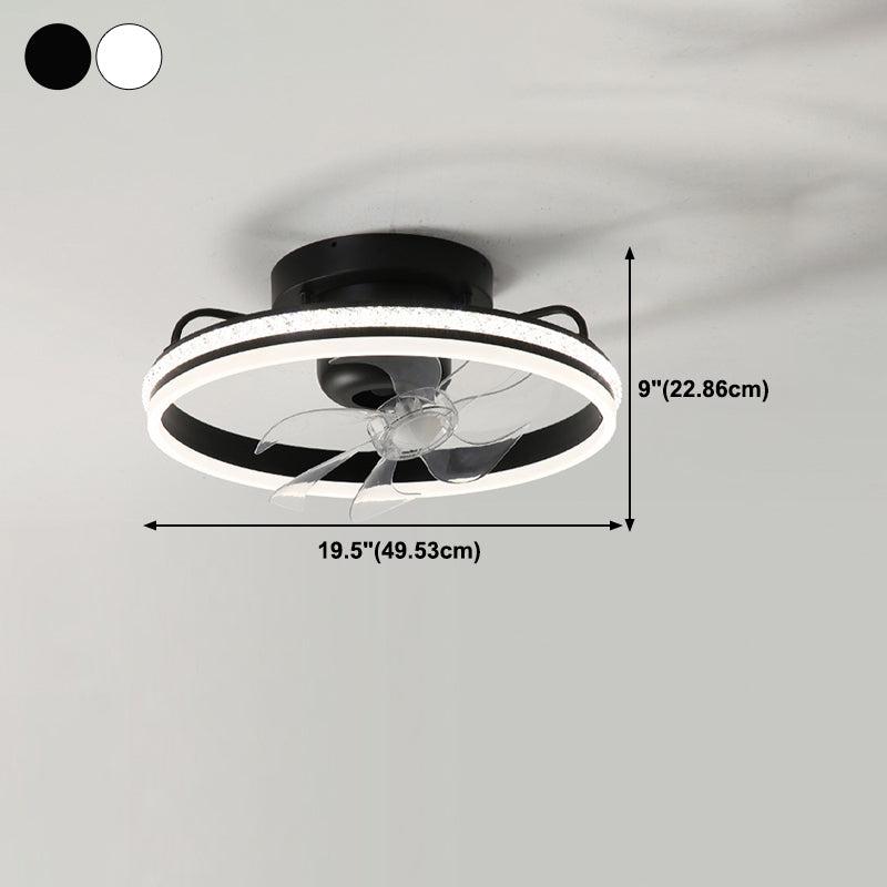 Metal Round Ceiling Fan Modern Style 1 Light Flush Mount Lamp