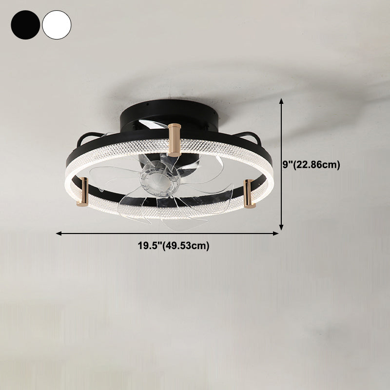 Metal Round Ceiling Fan Modern Style 1 Light Flush Mount Lamp