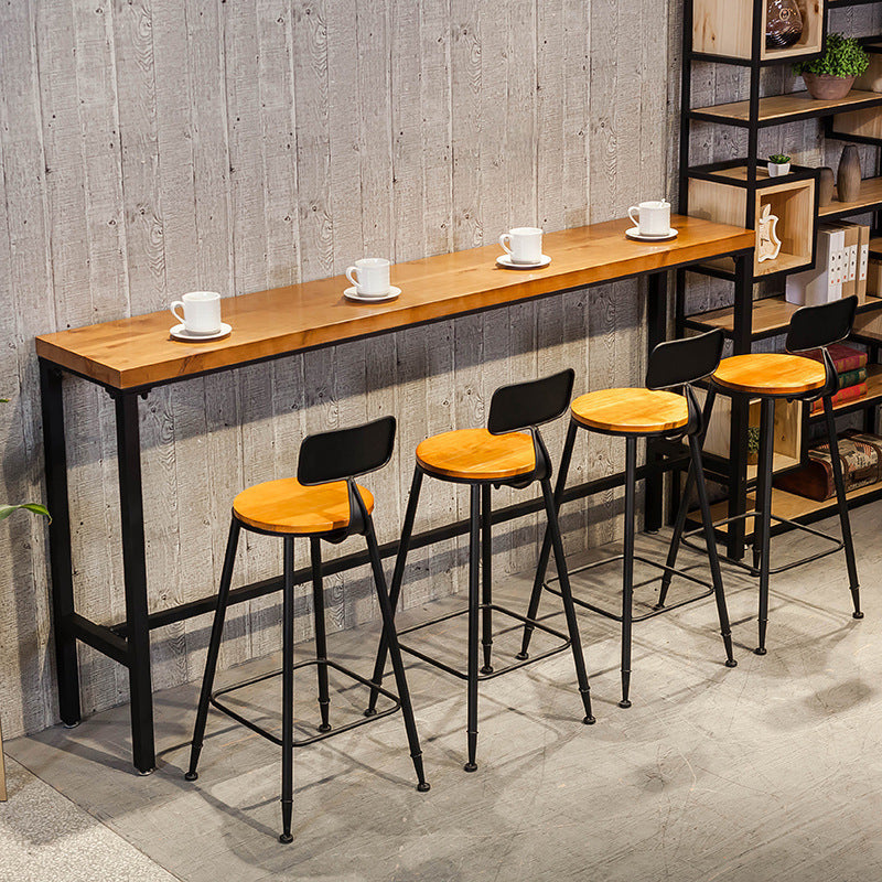 Brown Modern Style Bar Table Pinewood and Iron with Footrest Coffee Shop Table