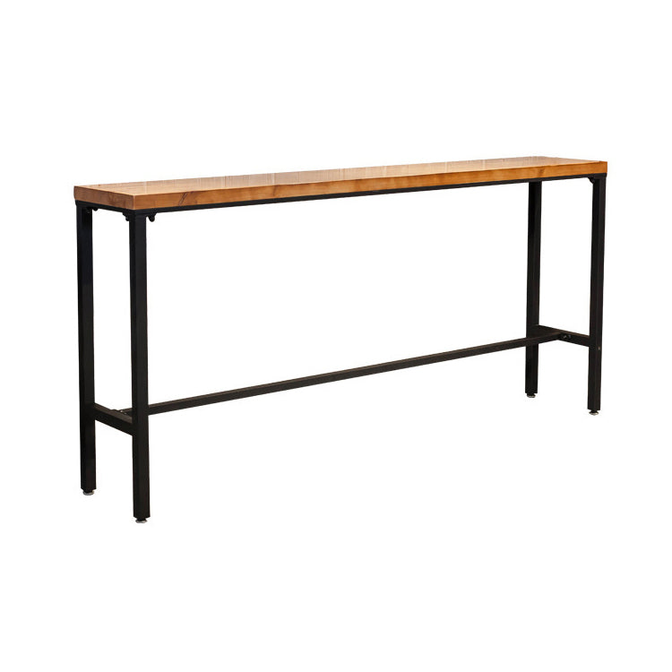 Brown Modern Style Bar Table Pinewood and Iron with Footrest Coffee Shop Table