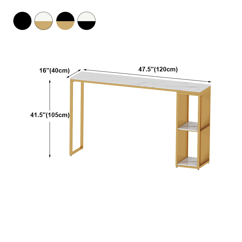 Marble Bistro Bar Desk with Rectangle Table Top Double Pedestal Table - 41.3" H