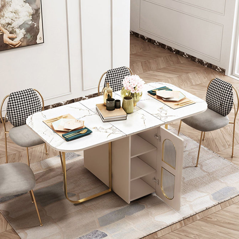 Modern 1/2/3/5 Pieces White Dining Table Set with Sintered Stone Top Foldable Dinette Set