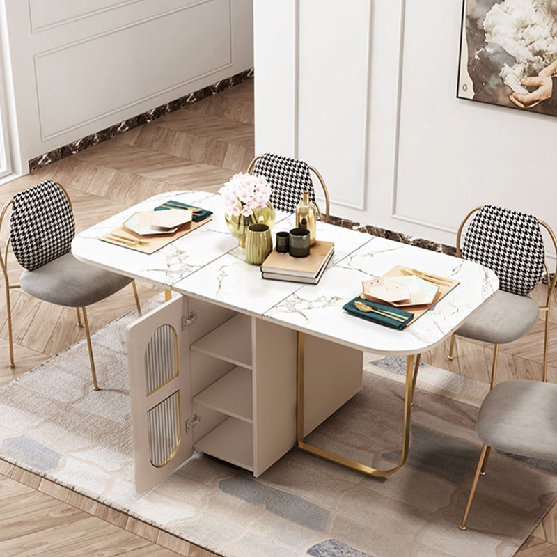 Modern 1/2/3/5 Pieces White Dining Table Set with Sintered Stone Top Foldable Dinette Set