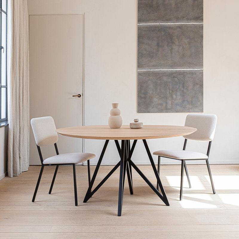 Tavolo da pranzo rotondo contemporaneo in metallo tavolo in legno per sala da pranzo