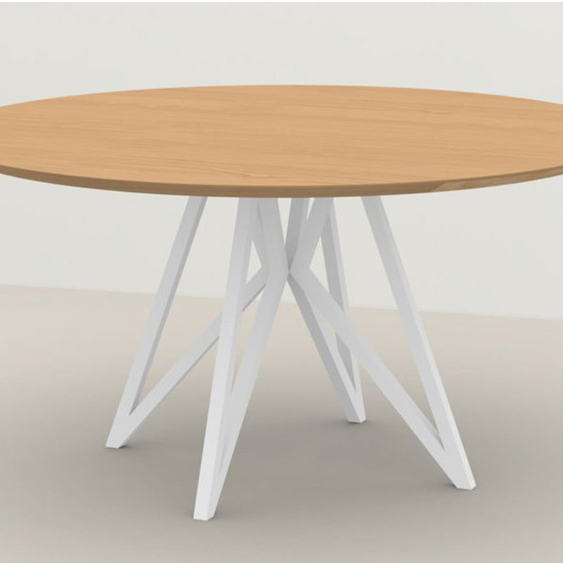 Metal Contemporary Round Dining Table Pine Wood Top Table for Dining Room