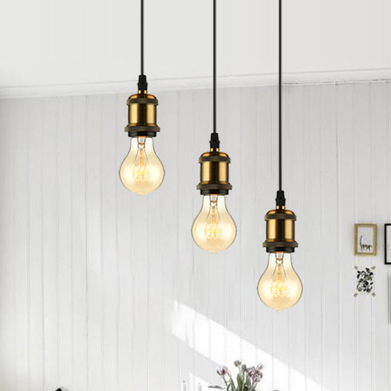 3/5 Lights Expose Bulb Ceiling Pendant Light with Adjustable Cord Vintage Brass Finish Ceiling Fixture, Round/Linear Canopy