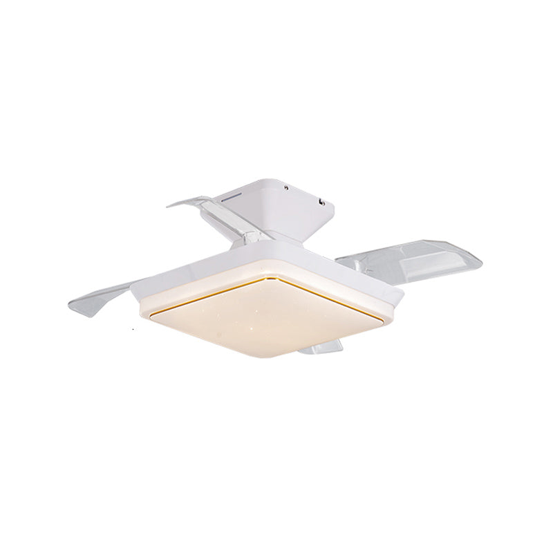 Minimalist Square LED Ceiling Fan Lamp Dining Room Semi Flush Light Fixture in White