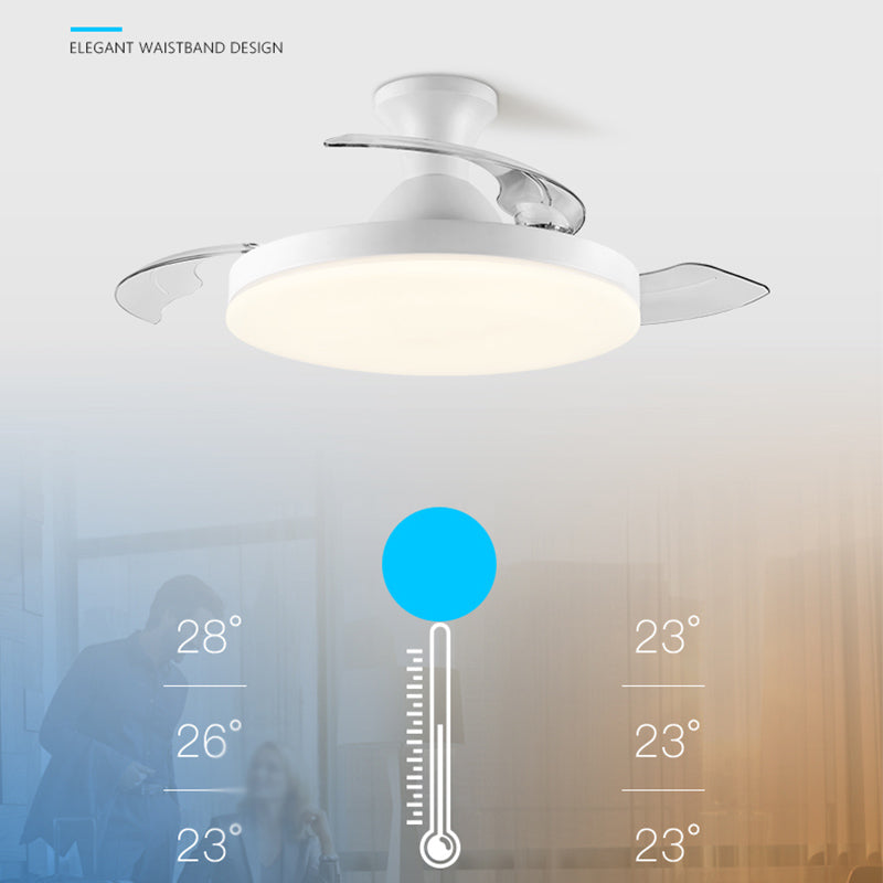 Invisible Blades Fan Light Fixture Modern Living Room Semi Flush Mount LED Ceiling Light