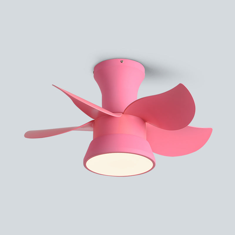 Macaron Style Ceiling Fan Lamp Frequency Conversion Kids Room LED Semi Flush Light