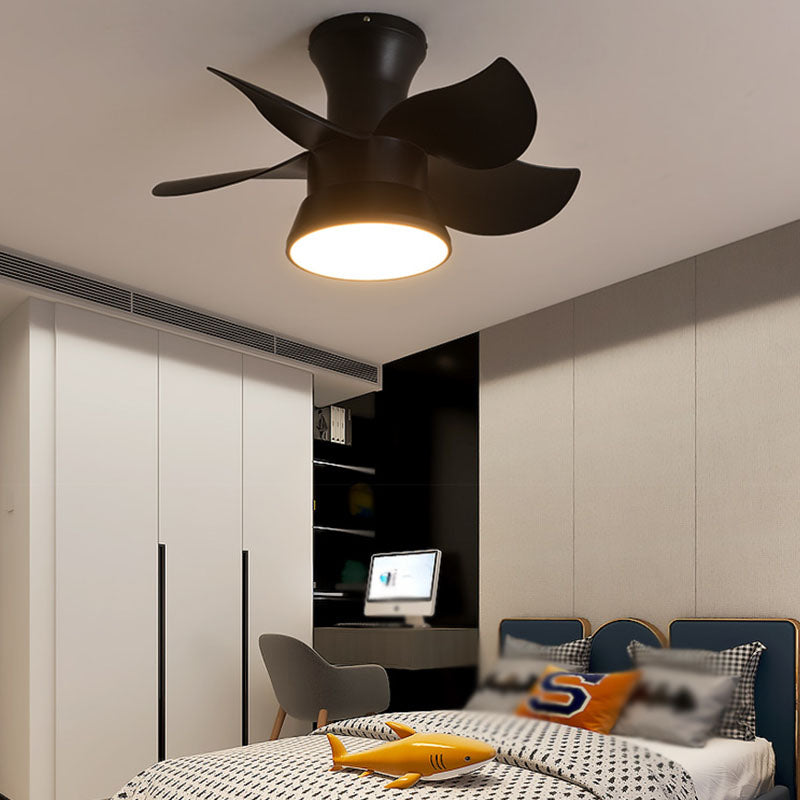 Macaron Style Ceiling Fan Lamp Frequency Conversion Kids Room LED Semi Flush Light