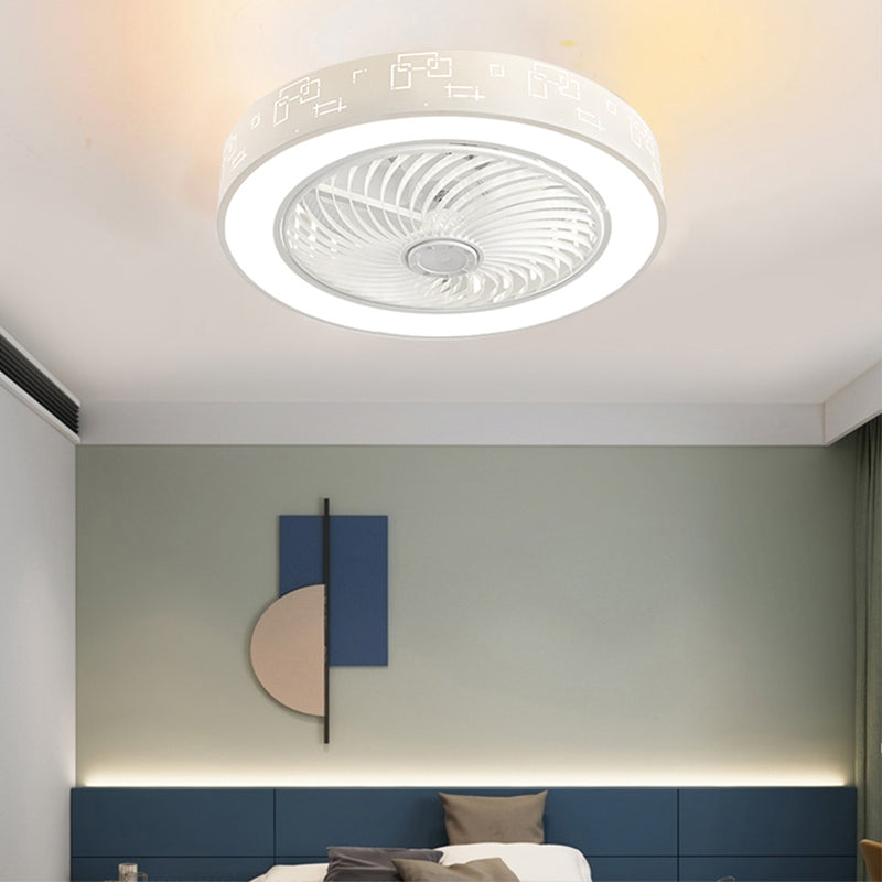 Round Shape Ceiling Fan Light Kids Style Metal 1 Light LED Flush Light