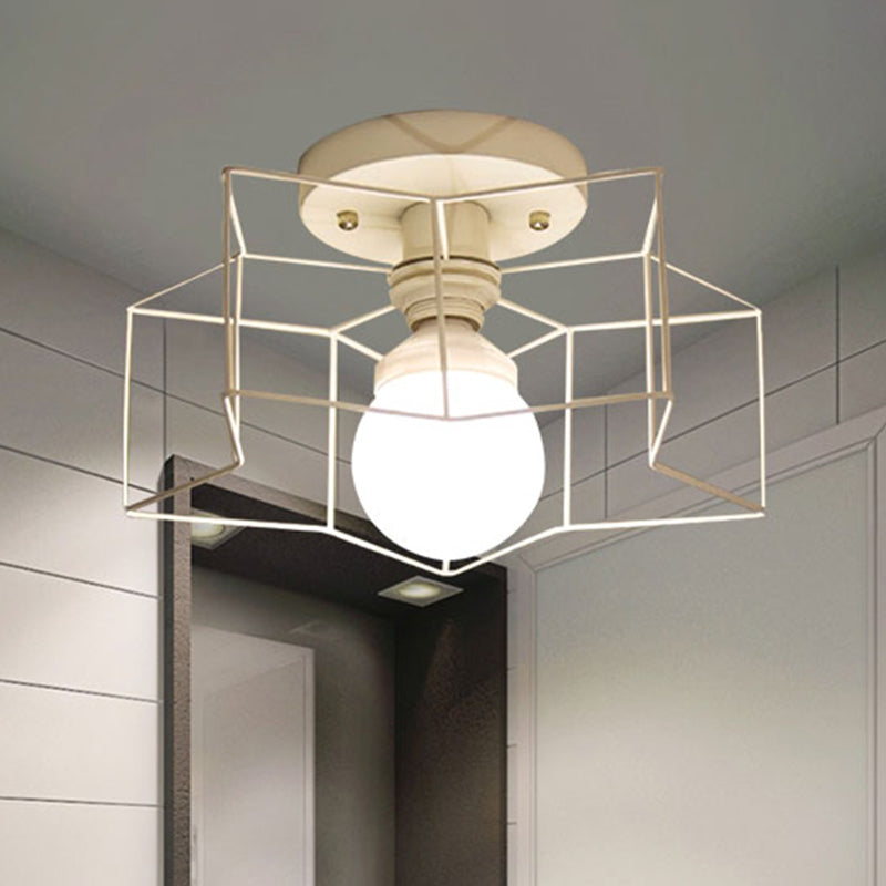 1 bol Star plafond gemonteerd licht met kooi schaduw industrieel zwart/wit metaal semi-flush mount licht voor slaapkamer