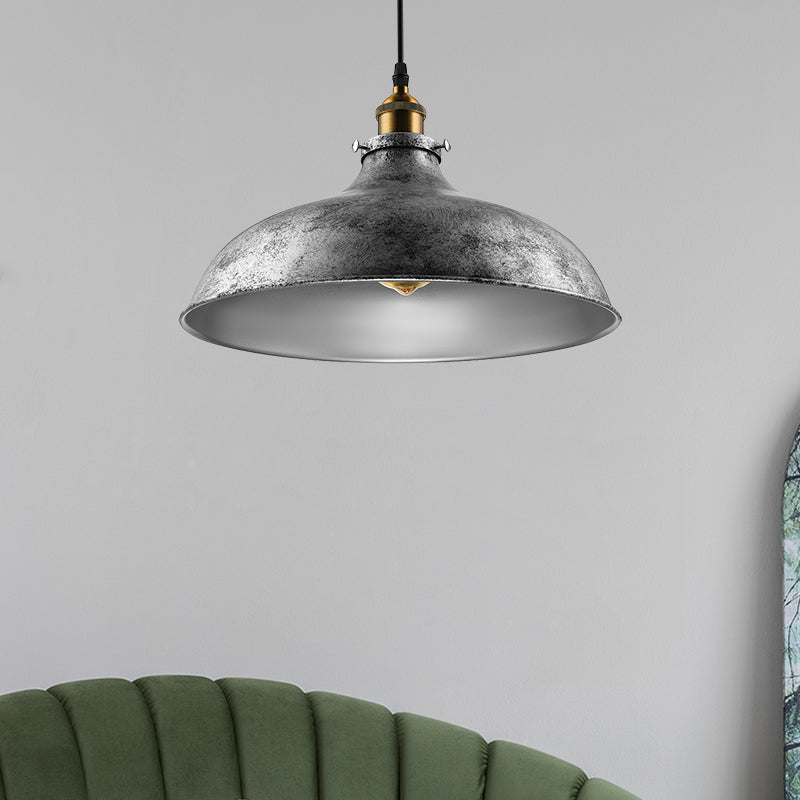 1 Luz de techo de cúpula ligera Luz de techo colgante de hierro gris plateado con estilo gris elegante con cordón para sala de estar