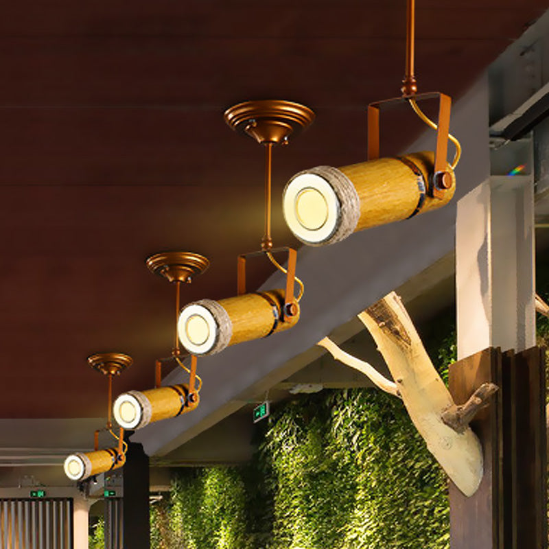 1/2/3-Light Tube Semi Flush Light Lodge Stylish Wood Metal and Bamboo Adjustable Ceiling Fixture for Restaurant