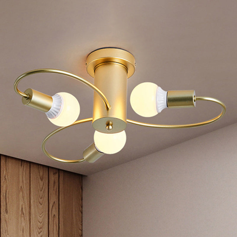 Metal Swirl Semi Flush Mount Lighting Industrial 3/6 Lights Woonkamer Plafond gemonteerd armatuur in grijs/groen