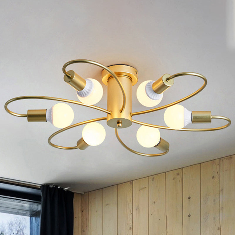 Metal Swirl Semi Flush Mount Lighting Industrial 3/6 Lights Woonkamer Plafond gemonteerd armatuur in grijs/groen