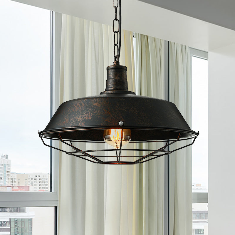 Rust Finish 1 Light Plafond Light Retro Metallic Barn Pendentif Lampe avec garde de fil pour le salon