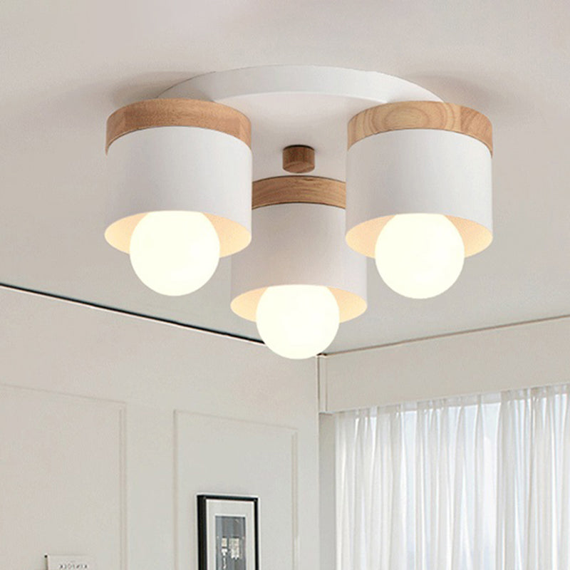 3/7 Heads Cylinder Ceiling Lights Flush Mount Modern Metal Wooden Ceiling Fixture for Indoor