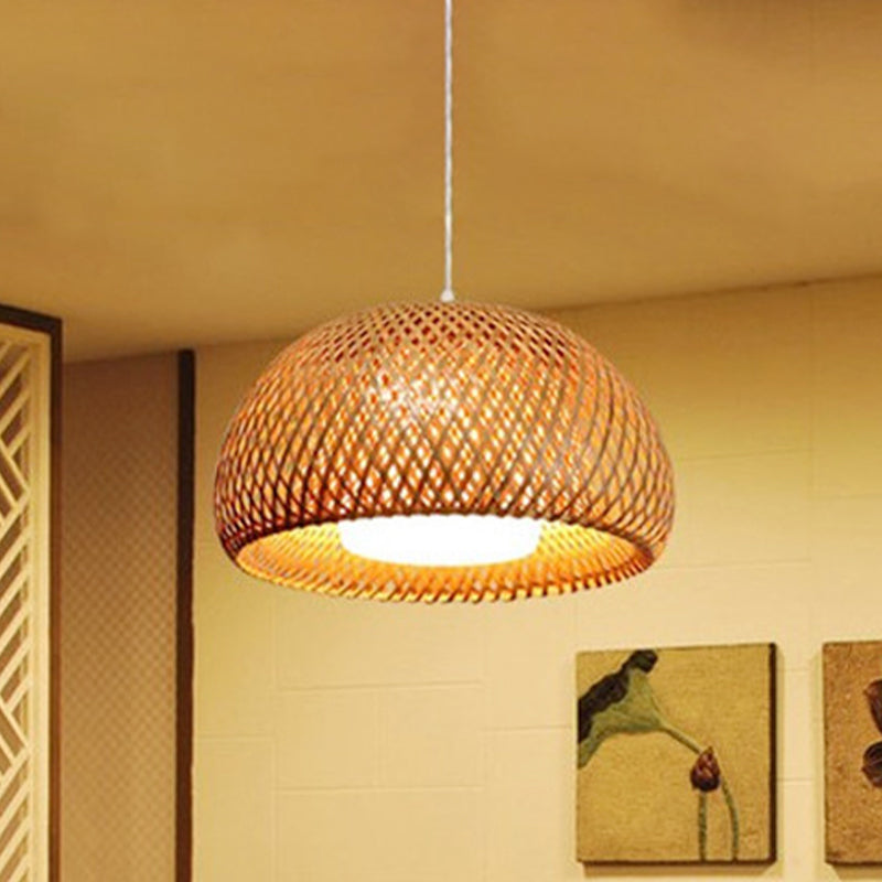 Doucker Dome Shade suspendu Pendant Bamboo Rustique 1 lampe suspendue légère pour le restaurant de la ferme