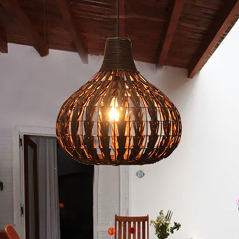 Hand-Woven Rattan Gourd Hanging Pendant Lamp Rustic 1 Light Hanging Fixture for Restaurant