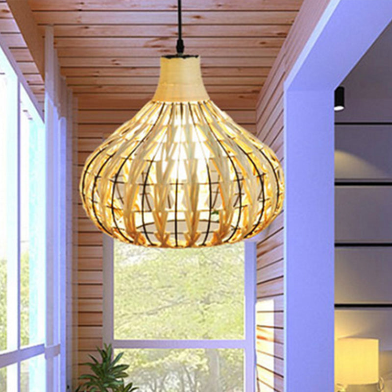 Hand-Woven Rattan Gourd Hanging Pendant Lamp Rustic 1 Light Hanging Fixture for Restaurant