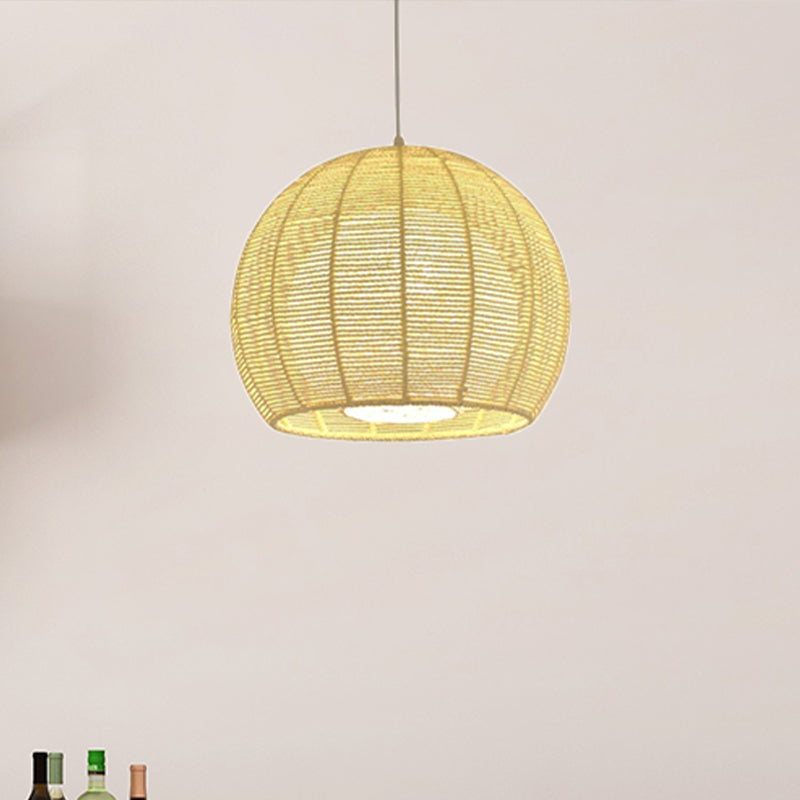 Beige/vlas bor hangend licht rustieke touwschaduw enkele hanger lamp boven eettafel
