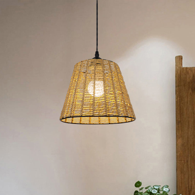 Bucket Hanging Leuchte moderne gewebte Rattan 1-Licht-Innenheizlampe in Beige