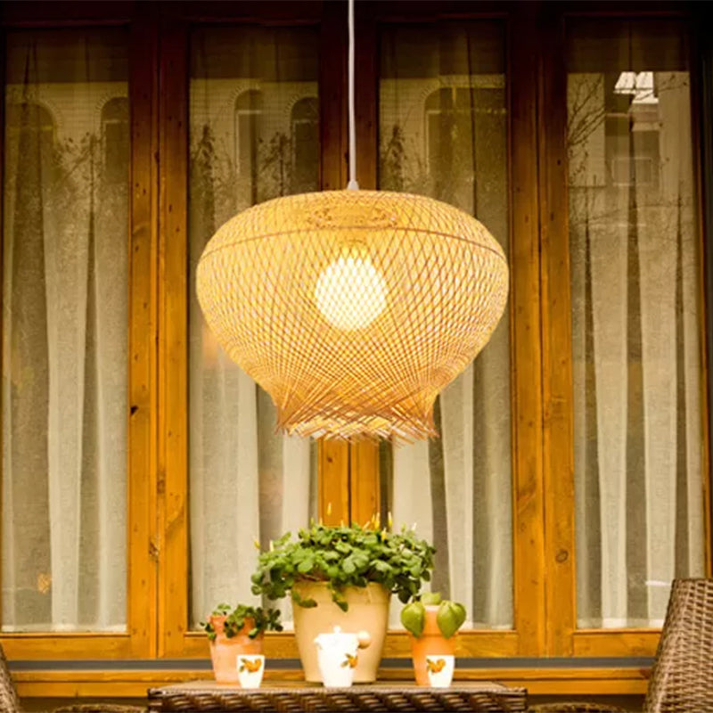 Bird Nest Bamboo Hanging Light Rustic 1 Light Beige Pendant Lamp for Restaurant Dining Room