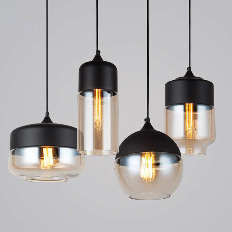 Geometrische hängende Lichter Industrial Style Glass 1 Light Anhänger Lichtkit in Schwarz