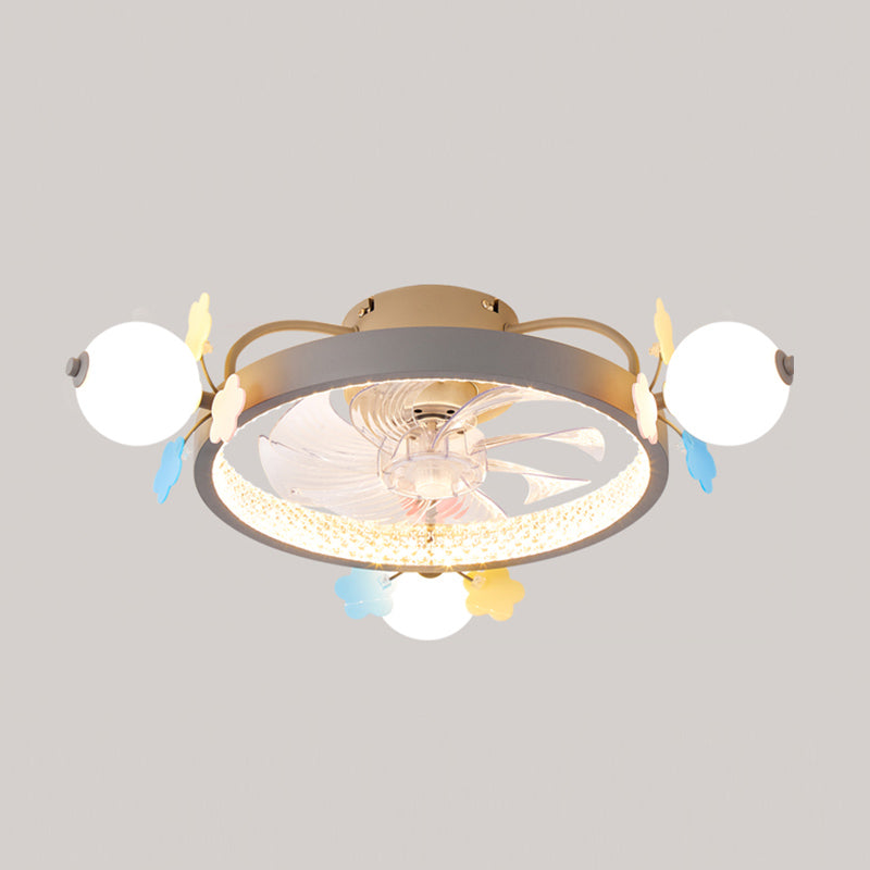 Metal Circle Flush Mount Fan Light Modern Colorful LED Fan Light for Kid Room