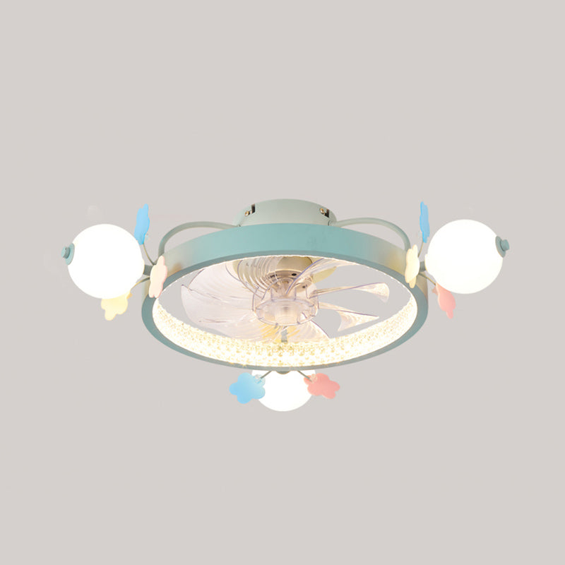 Metal Circle Flush Mount Fan Light Modern Colorful LED Fan Light for Kid Room