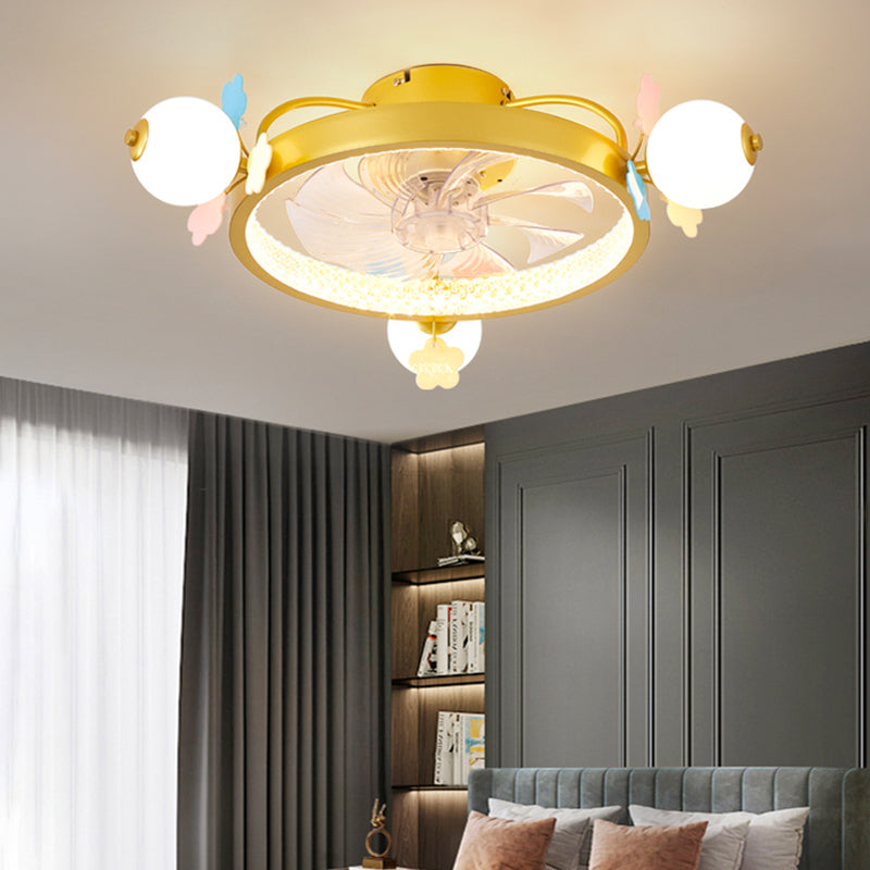 Metal Circle Flush Mount Fan Light Modern Colorful LED Fan Light for Kid Room