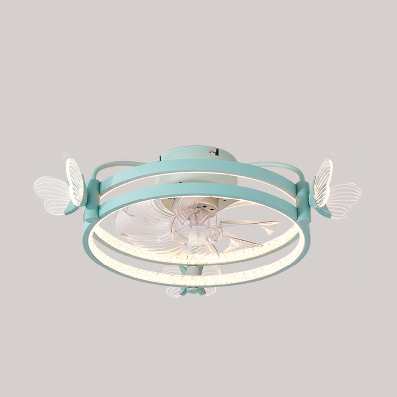 Metal Circle Flush Mount Fan Light Modern Colorful LED Fan Light for Kid Room