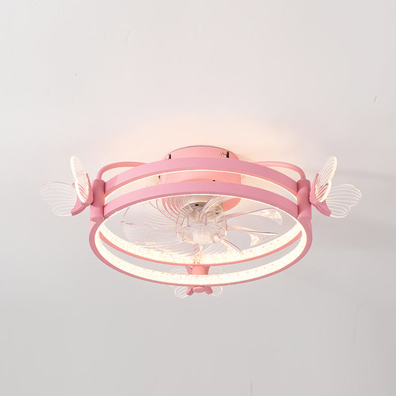 Metal Circle Flush Mount Fan Light Modern Colorful LED Fan Light for Kid Room