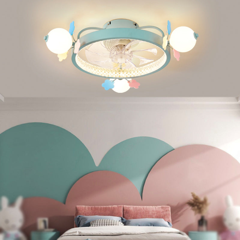 Metal Circle Flush Mount Fan Light Modern Colorful LED Fan Light for Kid Room