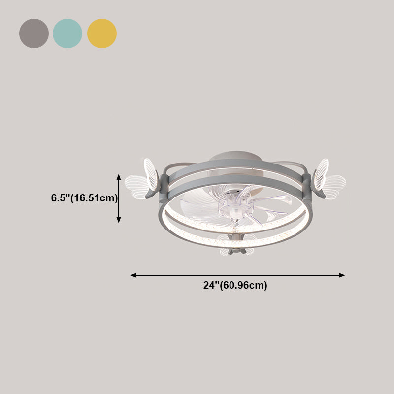 Metal Circle Flush Mount Fan Light Modern Colorful LED Fan Light for Kid Room