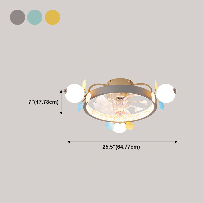 Metal Circle Flush Mount Fan Light Modern Colorful LED Fan Light for Kid Room